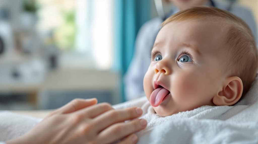 bébé 2 mois tire la langue