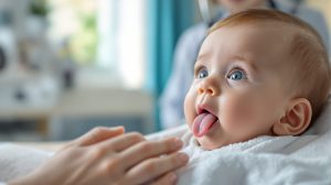 bébé 2 mois tire la langue